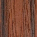 Close-up of a reddish-brown wooden surface with dark vertical grain lines and natural texture, showing the detailed pattern of wood fibers.