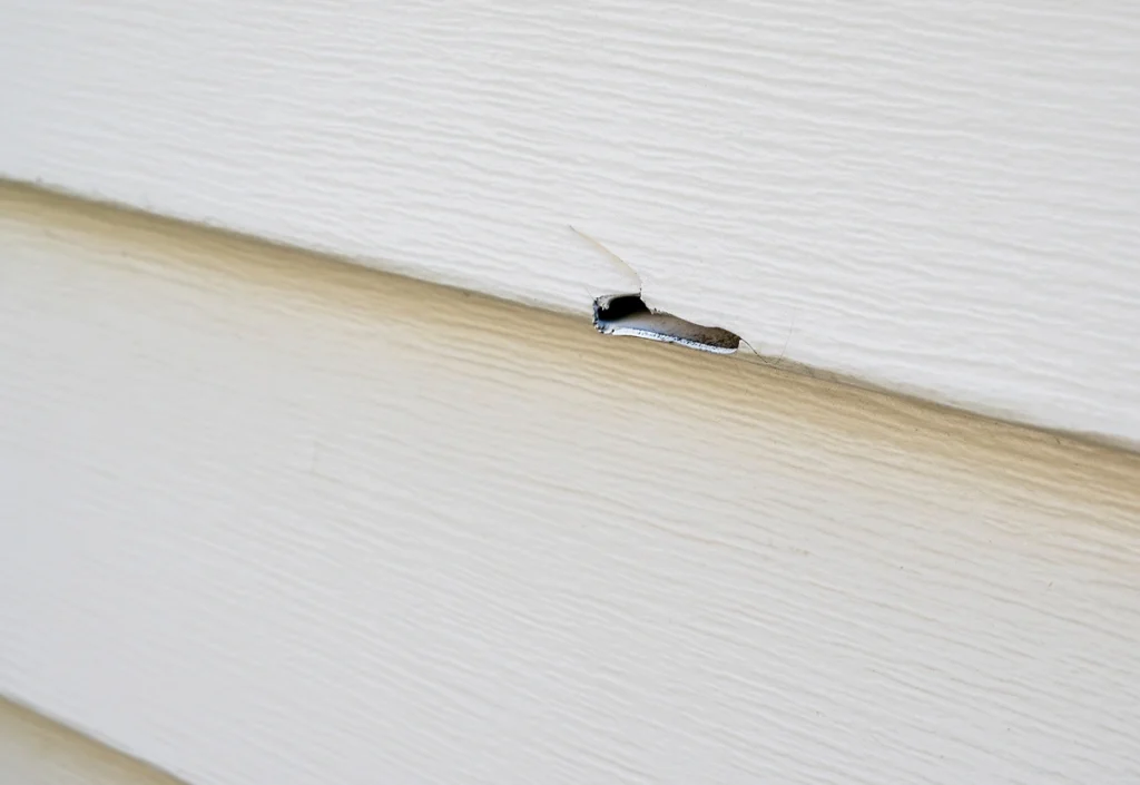 small impact hole found on vinyl siding