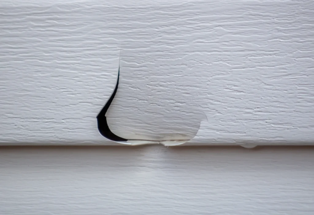 small hole in white vinyl siding