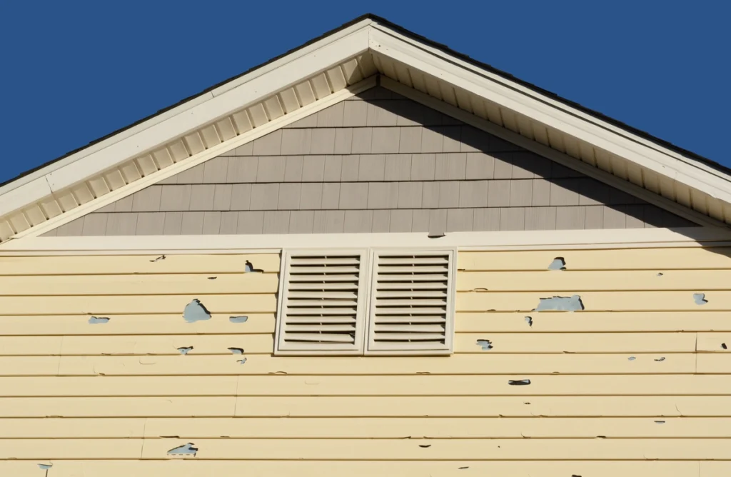 broken yellow siding