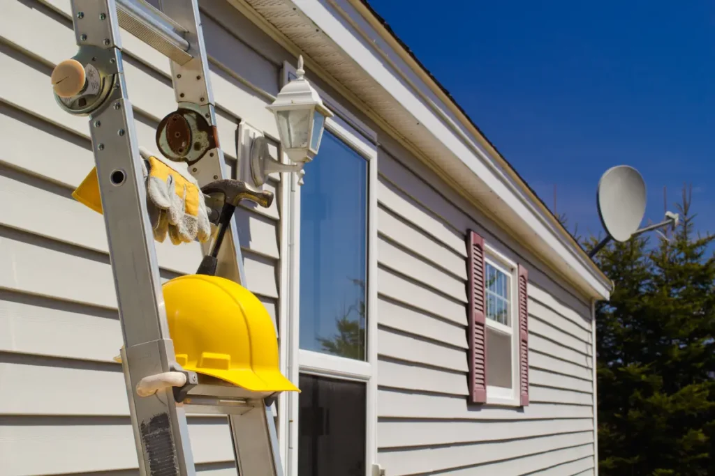 tools and ladder house siding