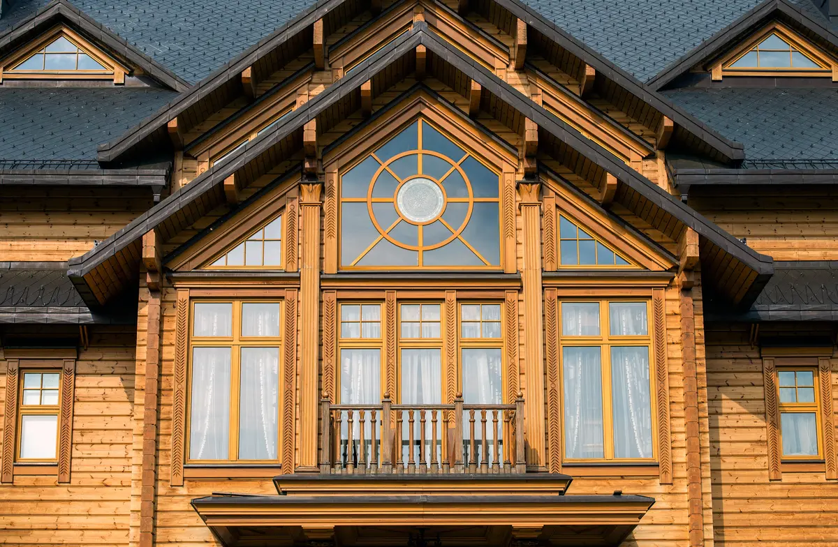 fancy house with wood siding