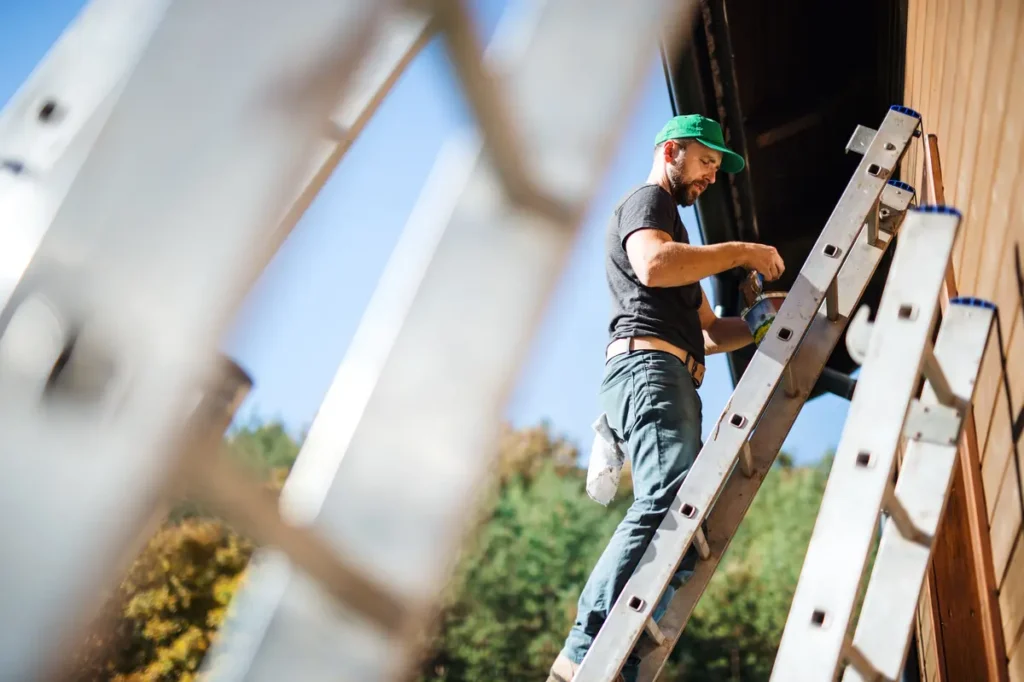 painting on ladder
