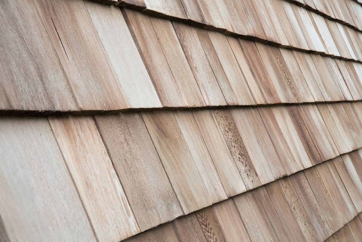 Close-up view of wooden cedar shingles