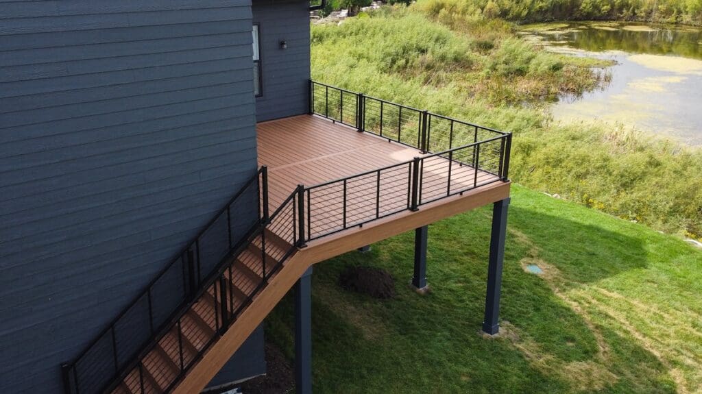 A modern elevated trex deck